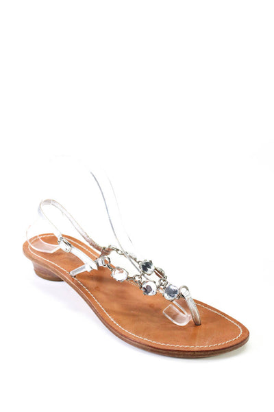 Il Sandalo Womens T Strap Rhinestone Ankle Strap Sandals Silver Tone Size 10