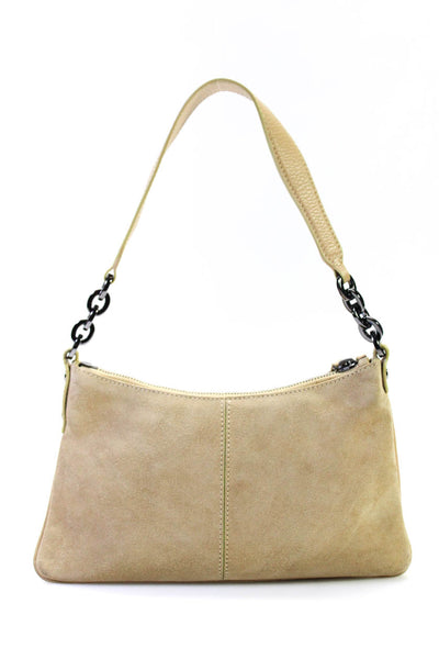 Tods Womens One Strap Zip Top Grain Leather Suede Small Shoulder Handbag Brown