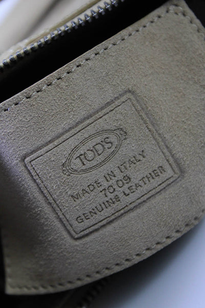 Tods Womens One Strap Zip Top Grain Leather Suede Small Shoulder Handbag Brown