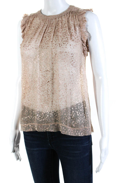 Intropia Womens Ruffled Sleeveless Sheer Spotted Blouse Top Pale Pink Size 34