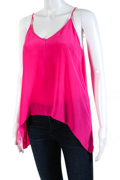 Mason Womens Silk Sleeveless Asymmetrical V-Neck Blouse Top Hot Pink Size 0