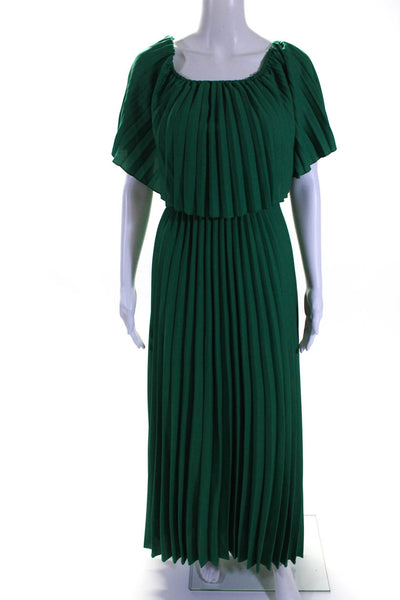 Boston Proper Womens Pleated Off Shoulder Full Length Maxi Dress Green Size XS