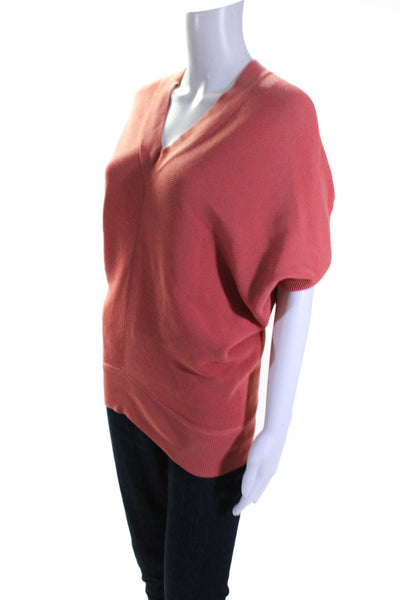 Escada Sport Womens Cotton Short Sleeve Rib Knit V-Neck Blouse Top Orange Size S