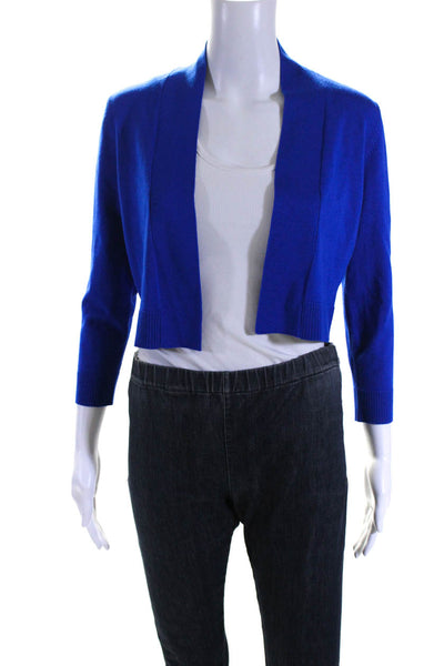 Calvin Klein Womens Long Sleeve Rib Knit Cropped Short Open Cardigan Blue Size S