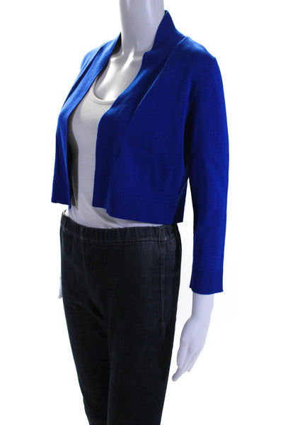 Calvin Klein Womens Long Sleeve Rib Knit Cropped Short Open Cardigan Blue Size S