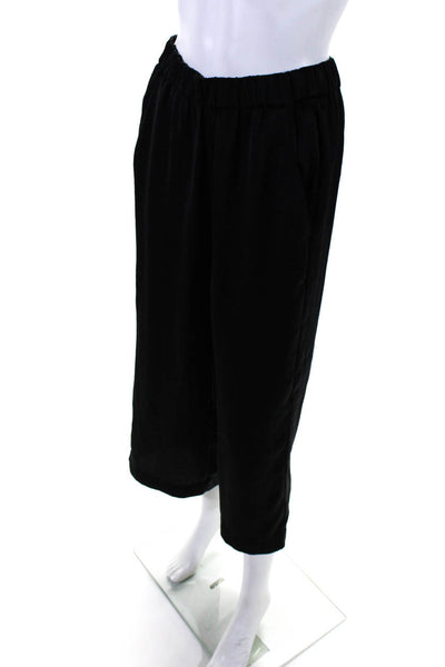 Vince Womens Ruched Elastic Waist Slip-On Wide Leg Dress Pants Black Size S