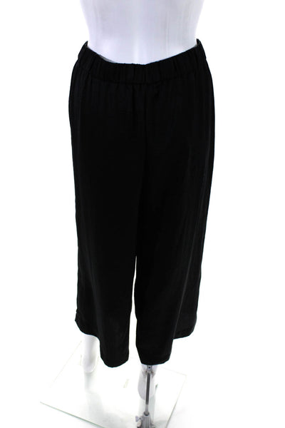 Vince Womens Ruched Elastic Waist Slip-On Wide Leg Dress Pants Black Size S