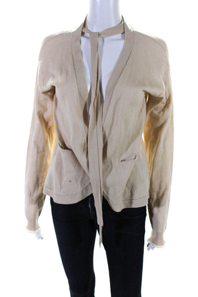 Linean B By Chi Lueng Womens Silk Buttoned Tied Long Sleeve Cardigan Tan Size 1