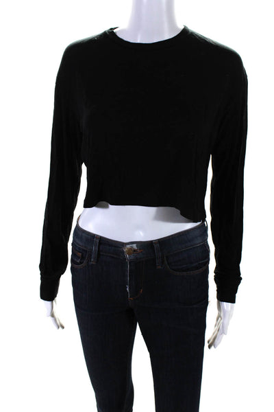 Reformation Womens Round Neck Long Sleeve Pullover Cropped Top Black Size S