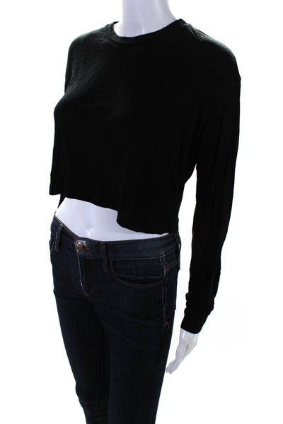 Reformation Womens Round Neck Long Sleeve Pullover Cropped Top Black Size S
