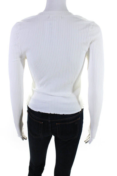 Goldie Womens Cotton Knit Ribbed Long Sleeve Button-Up Blouse Top White Size M