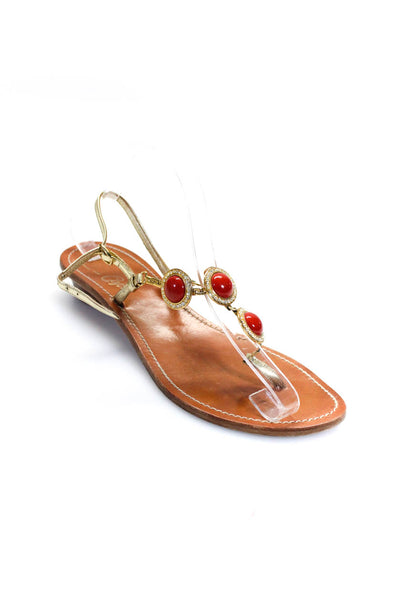 Il Sandalo of Capri Womens Low Heel T Strap Sandals Brown Red Gold Tone Size 10