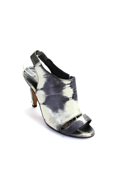 Loeffler Randall Women's Tie-Dye Print Leather Peep Toe Heels Gray Size 5.5