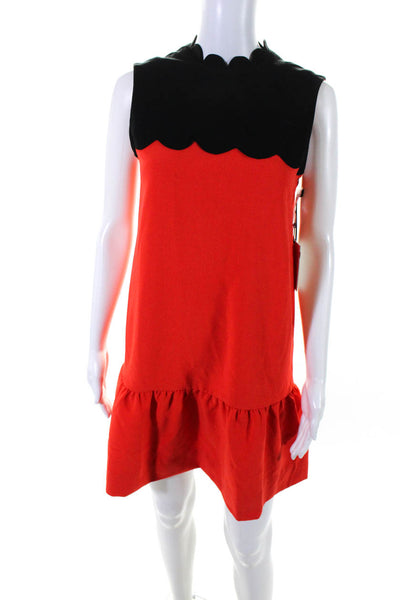 Victoria Beckham Women's Round Neck Sleeveless Tiered Mini Dress Red Size XS