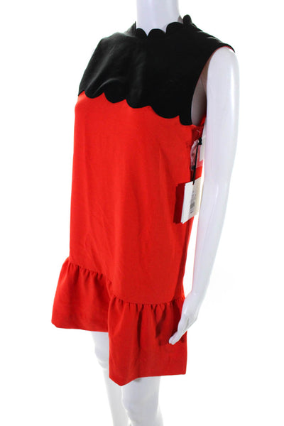 Victoria Beckham Women's Round Neck Sleeveless Tiered Mini Dress Red Size XS