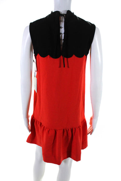 Victoria Beckham Women's Round Neck Sleeveless Tiered Mini Dress Red Size XS