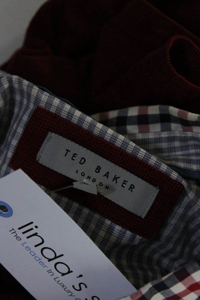 Ted Baker London Men's Cotton Plaid Trim Collared Button Up Shirt Red Size 4