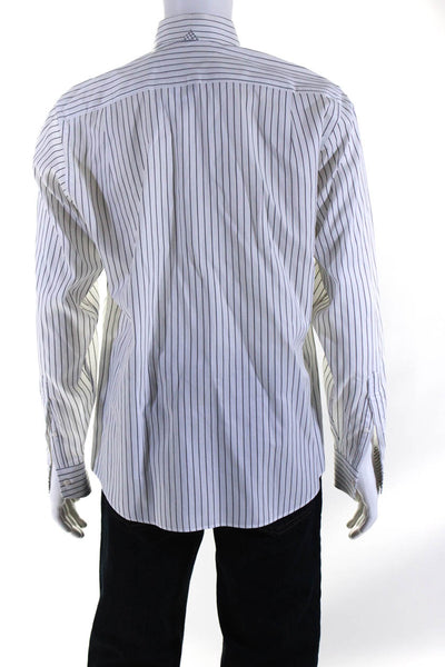Ben Sherman Soho Mens Cotton Striped Buttoned Long Sleeve Top White Size EUR44
