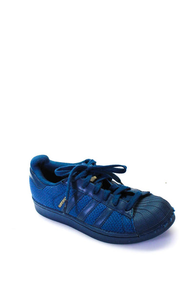 Adidas Womens Lace Up Knit Superstar Low Top Sneakers Blue Size 4