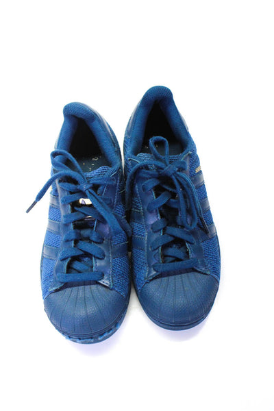 Adidas Womens Lace Up Knit Superstar Low Top Sneakers Blue Size 4