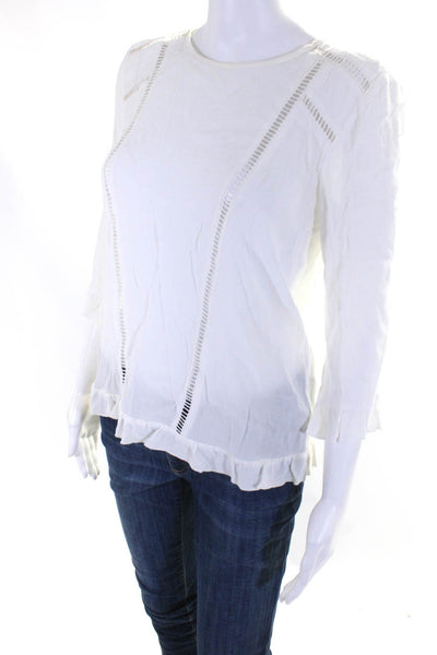 Suncoo Womens Knit Trim Long Sleeves Ruffled Bottom Blouse White Size 0