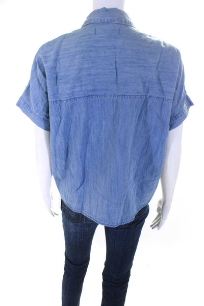 Madewell Womens Tie Bottom Button Down Shirt Blue Cotton Size Extra Small