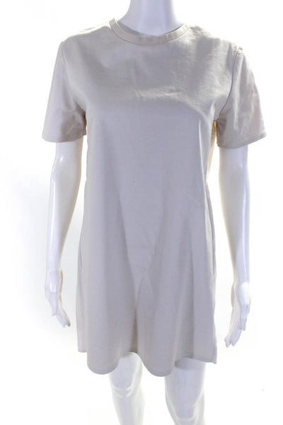 Zara Womens Round Neck Short Sleeve Elastic Pullover T-Shirt Dress Beige Size S