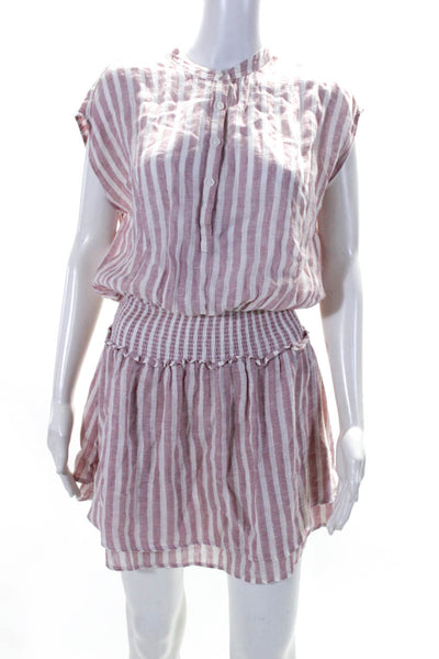 Rails Women's Linen Sleeveless Striped Blouson Dress Pink Size M