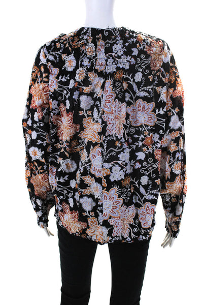 Elan Women's Cotton Floral Print Long Sleeve V-Neck Blouse Multicolor Size M