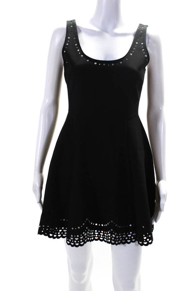 Elizabeth and James Womens Laser Cut Ponte Mini Skater Flare Dress Black Size 6