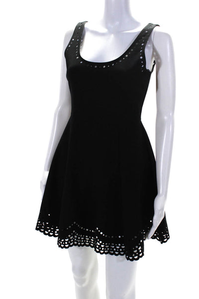 Elizabeth and James Womens Laser Cut Ponte Mini Skater Flare Dress Black Size 6