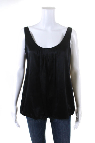 Graham & Spencer Womens Bubble Hem Scoop Neck Satin Tank Top Black Size Medium