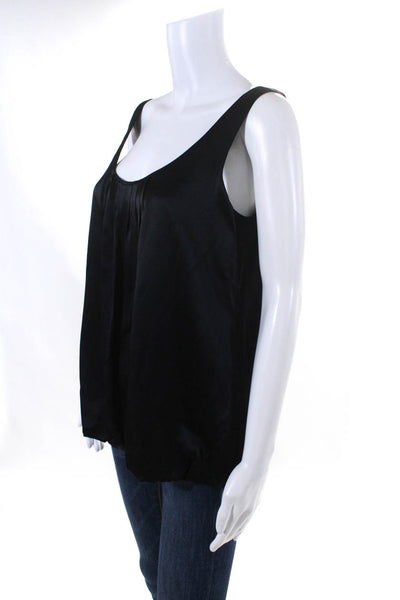 Graham & Spencer Womens Bubble Hem Scoop Neck Satin Tank Top Black Size Medium