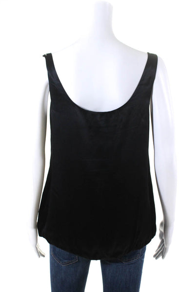 Graham & Spencer Womens Bubble Hem Scoop Neck Satin Tank Top Black Size Medium