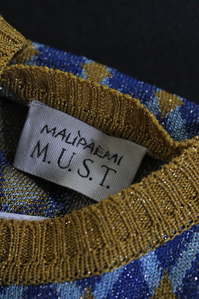 Maliparmi Women's Round Neck Short Sleeves Sweater Midi Dress Geometric Size M
