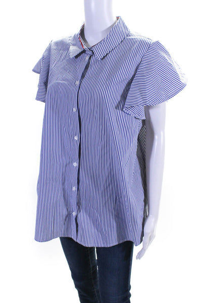 Draper James X ELOQUII Womens Blue Striped Short Sleeve Blouse Top Size XL