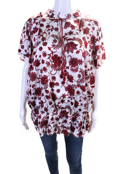 Lauren Ralph Lauren Womens White Red Floral High Neck Blouse Top Size XL