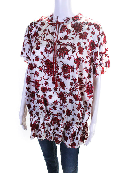 Lauren Ralph Lauren Womens White Red Floral High Neck Blouse Top Size XL