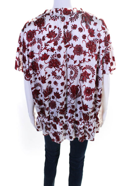 Lauren Ralph Lauren Womens White Red Floral High Neck Blouse Top Size XL