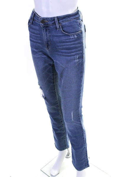 Parker Smith Women's Midrise Distress Light Wash Straight Leg Denim Pant Size 28