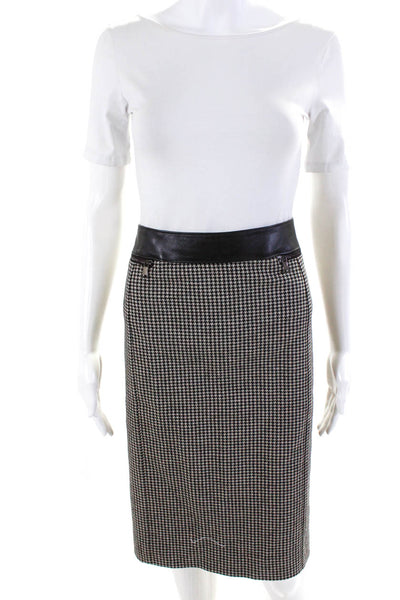 Per Se Womens Houndstooth Print Pencil Skirt Black Wool Blend Size 18