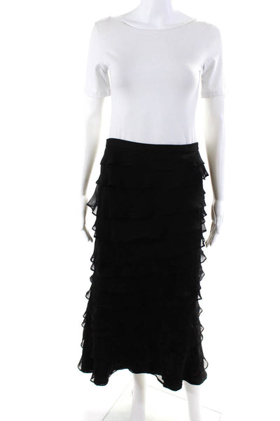 Adrianna Papell Womens Tiered Ruffled Zippered Slim Midi Skirt Black Size 8