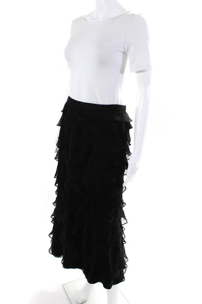 Adrianna Papell Womens Tiered Ruffled Zippered Slim Midi Skirt Black Size 8