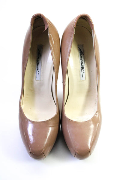 Brian Atwood Womens Patent Leather Platform Pumps Beige Size 39.5 9.5