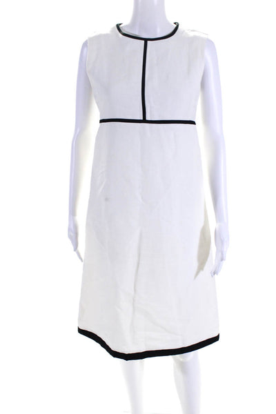 'S Max Mara Womens Sleeveless Trim Round Neck A Line Dress White Black Size 4