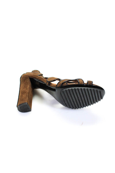 2010 Lanvin Women's Suede Block Heel Sandals Brown Size 38.5