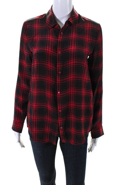 The Kooples Women's Plaid Long Sleeve Button Up Silk Collar Blouse Red Size XXS