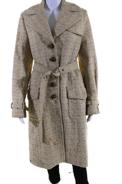 Banana Republic Womens Button Front Belted Long Coat Beige White Size Medium