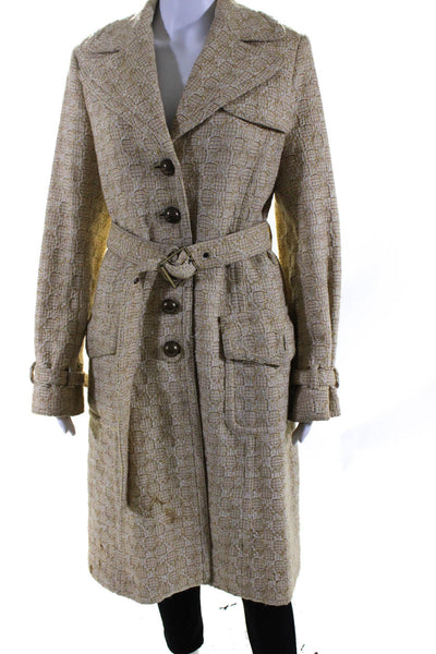 Banana Republic Womens Button Front Belted Long Coat Beige White Size Medium