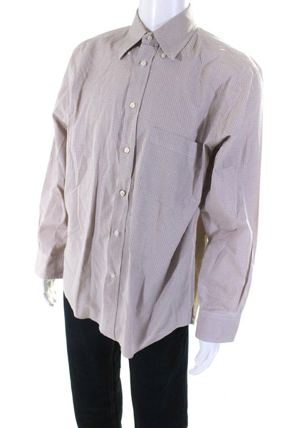 Canali Men's Long Sleeve Plaid Print Collared Button Down Shirt Orange Size M